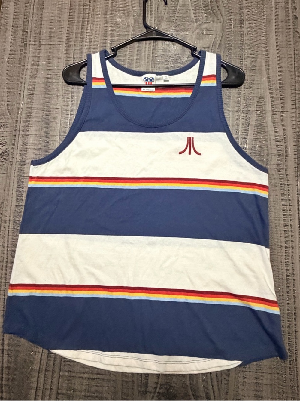 Women’s Junk Food Clothing Navy & White Striped Tank with Atari Logo
